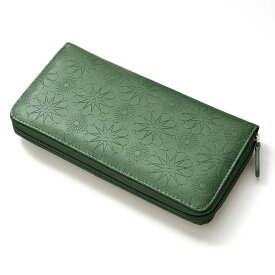 ラウンドファスナー 長財布 ロングウォレット カードケース コインケース デザイン 型押し 背面ポケット付き レザー 牛革 本革(レディース)an-3169
