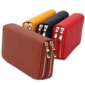 Double Zipper ダブルファスナー ラウンドファスナー 長財布 ロングウォレット シンプルスタイル 無地 レザー調 大容量(メンズ レディース)WA-1404-03