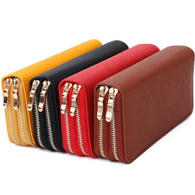 Double Zipper ダブルファスナー ラウンドファスナー 長財布 ロングウォレット シンプルスタイル 無地 レザー調 大容量(メンズ レディース)WA-1404-03