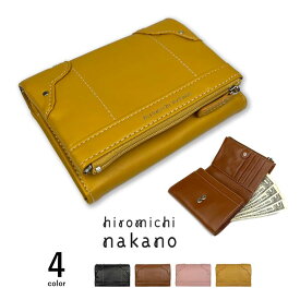 hiromichi nakano(ヒロミチナカノ)二つ折り かぶせ 財布 ショートウォレット L字ファスナー コインケース ファスナーポケット付き レザー調(レディース)6hnl73