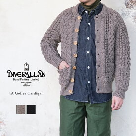 Inver Allan インバーアラン 4A Golfer Cardigan ゴルファーカーディガン 襟なし ノーカラー ハンドニット セーター ニット ウール インド製 〔FL〕