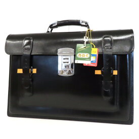 【未使用】HINOMOTO 日乃本 シルバー金具 鍵付き 牛革 レザー サッチェルバッグ ブリーフケース 学生カバン フラップ ビジネスバッグ 書類鞄 カバン 黒 ブラックメンズ 日本製 昭和レトロ アンティーク ヴィンテージ