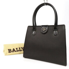 【美品】BALLY バリー トートバッグ ハンドバッグ PVC×レザー 総柄型押し ロゴ金具 グレー×黒 イタリア製 ヴィンテージ