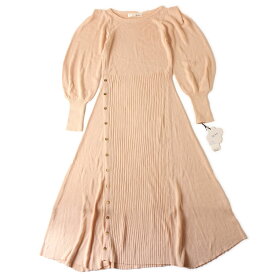 【未使用】LILY BROWN リリーブラウン リブ編み ニット ワンピース F ピンクベージュ レディース