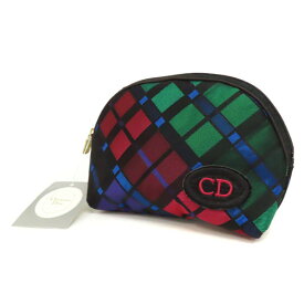 【未使用】Christian Dior クリスチャンディオール ポーチ アーガイル柄 CDロゴ刺繍ワッペン 化繊系 マルチカラー USA製 化粧ポーチ コスメポーチ マルチケース