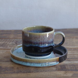 波佐見焼 コーヒーカップ ソーサー 夜色 Folk Design 釉薬 黒 ブルー ターコイズ