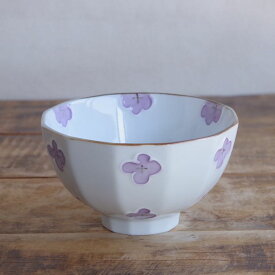 送料無料 有田焼 徳七窯 一珍紫花面取 飯碗 茶椀 ライスボウル