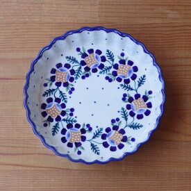ポーリッシュポタリー ポーランド 食器 陶器 キッシュ皿 深皿 ボウル オーブンディッシュ ネイビー 北欧風 花柄 F55-RU