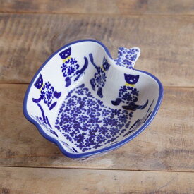 【SALE】ポーランド食器 ポーリッシュポタリー アップルボウル りんご型 小鉢 猫 黄色 蝶ネクタイ アニマル M99-ALC70