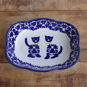ポーリッシュポタリー ポーランド食器 クラウドボウル S 14cm お皿 猫 黄色 蝶ネクタイ S126-ALC70