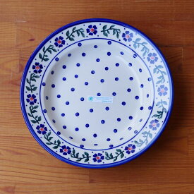 ポーランド食器 ポーリッシュポタリー スーププレート 深皿 ネイビー 花柄 ドット柄 水玉模様 W204-73