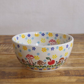 ポーランド食器 ポーリッシュポタリー ボウル 13cm 小どんぶり ハリネズミ キノコ りんごの実 花柄 v071-c123 カラフル