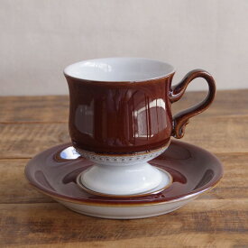 送料無料 デンビー ルネッサンス DENBY Renaissance コーヒーカップ ソーサー ブラウン 脚付き レトロモダン ヴィンテージ食器 #241106-3 【海外直輸入中古品】