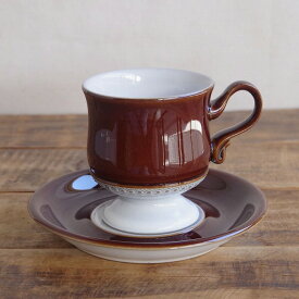 送料無料 デンビー ルネッサンス DENBY Renaissance コーヒーカップ ソーサー ブラウン 脚付き レトロモダン ヴィンテージ食器 #241106-5 【海外直輸入中古品】