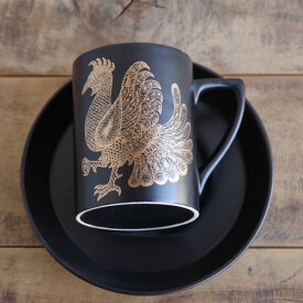 ポートメリオン フェニックス コーヒーカップ ソーサー ブラック ゴールド 鳥 #211005-6 イギリス ヴィンテージ食器 【海外直輸入中古品】