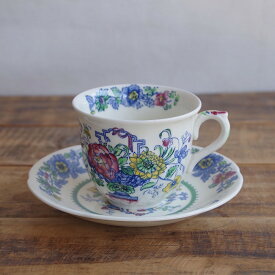 メイソンズ ストラスモア マルチカラー ブルー オリエンタル 花柄 コーヒーカップ ソーサー Mason's Strathmore #240809-2 【海外直輸入中古品】
