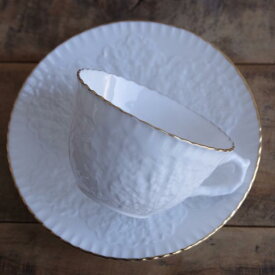 スポード サヴォイ ホワイト ゴールド ティーカップ ソーサー Spode Savoy White #220308-1,2 【海外直輸入中古品】