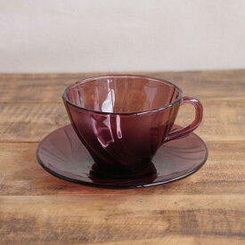 フランス製 Vereco ガラス ティーカップ ソーサー パープル アメジスト 紫 ヴィンテージ 食器 #230715-1~7 Duralex Bormioli Rocco レトロ 【海外直輸入中古品】