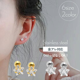 【24時間限定★20％OFFクーポン配布中】つけっぱなし ピアス つけっぱなしピアス サージカルステンレス 金属アレルギー 316l 星 スター ネジ式 ねじ式 ジルコニア 一粒 チタン 一粒ダイヤ ストーン キュービックジルコニア 付けっぱなし 小さい 小ぶり 小さめ ゴールド