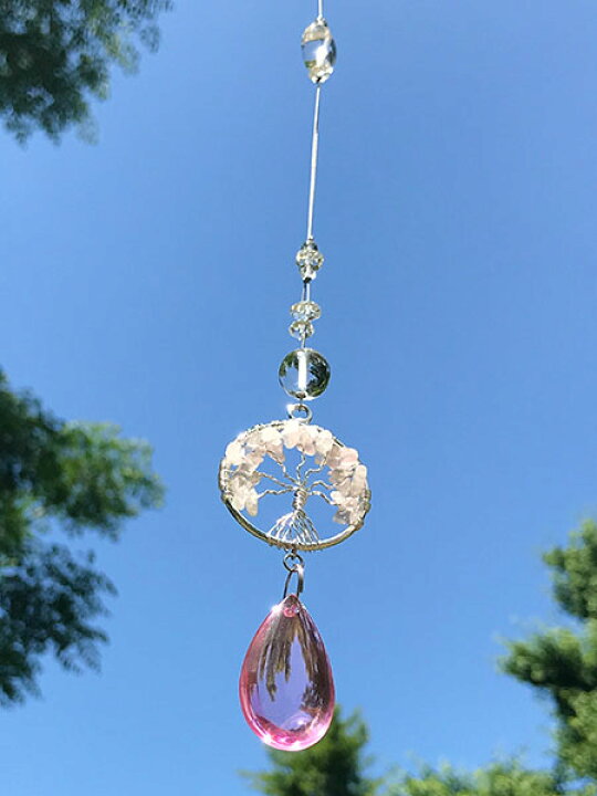 生命の樹 ツリーオブライフ Tree of Life 天然石 サンキャッチャー ローズクォーツ treesun-rose セフィロトの樹 天然石のフローレンス 生命の樹 ツリーオブライフ Tree of Life 天然石ペンダントトップ 1個 ローズクォーツ tree-rose