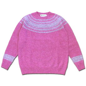 【LADIES】 Harley of Scotland フェアアイル柄セーター BLUSH/SILVER ピンク ニット sweater ハーレーオブスコットランド MadeinScotland L4251-7