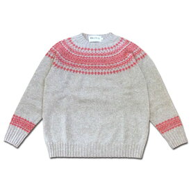 【LADIES】 Harley of Scotland フェアアイル柄セーター OATMILK/SALMON ライトベージュ ニット sweater ハーレーオブスコットランド MadeinScotland L4251-7