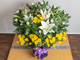 （送料無料）お供えアレンジメント　白・黄色系　和花Lサイズ