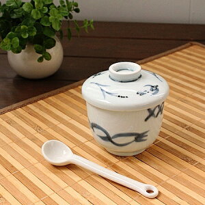 染付茶碗蒸し碗(和食器 茶碗蒸し 蒸し碗 アウトレット込み フタ付き 業務用 業務用食器 多治見美濃焼 日本製)