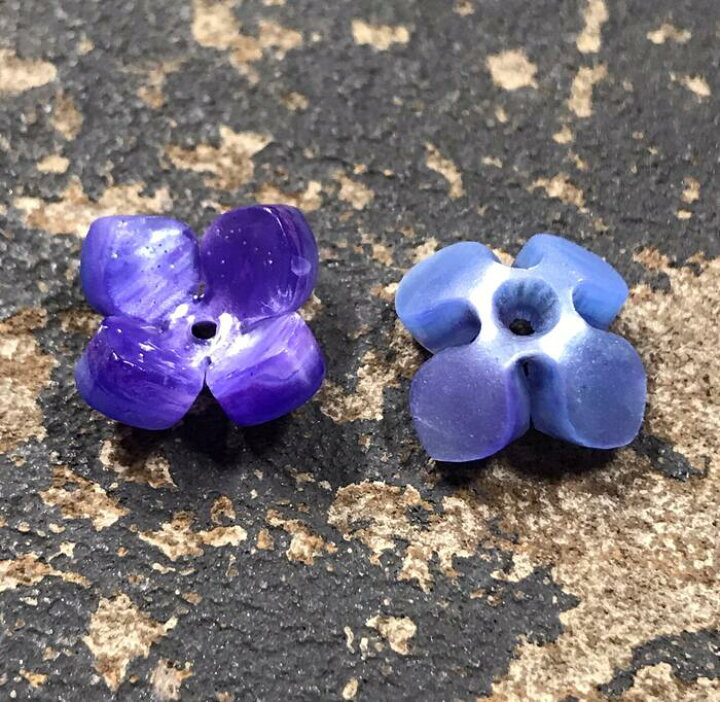 楽天市場 6個 4枚花びらのビーズ ビーズキャップ あじさい ブルー系 花座 座金 アセテート樹脂製 グラデーション Flower Parts Beauciel