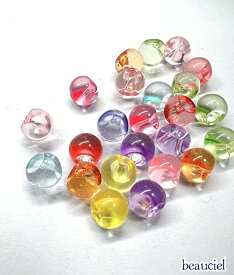 【約13.5mm 30個】キャンディーカラー鈴丸ビーズ 大穴　アクリルビーズ クリア シャンクボタン しずく　ドロップ　ヘアコンチョ　アクセサリーにも