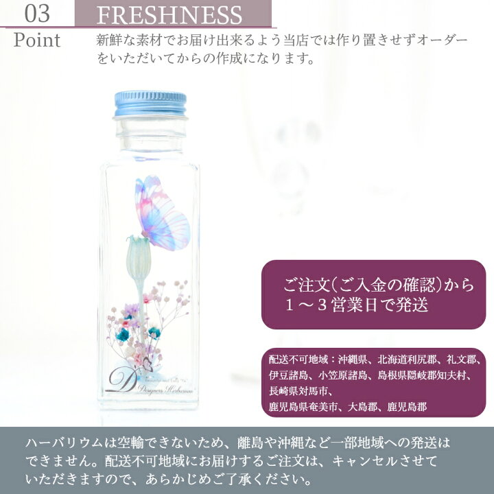 楽天市場】蝶々のハーバリウム ミニサイズ 全4色(ブルー ピンク 