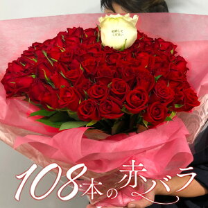 赤バラ108本　赤バラ107本とプリ花でプロポーズを素敵に演出　バラの花束　お花にオリジナルメッセージを添えてサプライズプレゼントに。クリスマス　愛妻の日　成人の日　卒業祝い　期