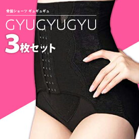 即納 ギュギュギュ 骨盤ショーツ 3枚セット 【正規代理店】 GYUGYUGYU 送料無料/ブラック 黒 ベージュ モンステラ くびれ　ウエスト 補正インナー 骨盤 ガードルショーツ 美容インナー 補正下着 サポート お腹 引き締め