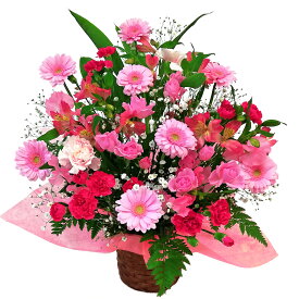 華やかな季節のアレンジ・ピンク系【生花ギフト・立札可能・誕生日・開店・移転・就任・御祝・お祝い・花・一部地域送料無料】