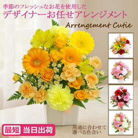 【 フラワー アレンジメント 】 お任せ アレンジメント ＆ 花束 ・Cutie【 バースデー 記念日 誕生日 結婚 御祝 のお花 宅配 配送 ギフト アレンジ 花束 プレゼント フラワーギフト 仏花 にも 本州一部送料無料】【 翌日配送 15時】ひまわり ヒマワリ