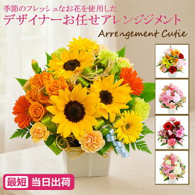 おまかせ フラワーギフト 誕生日 花 プレゼント 花束 アレンジメント お祝い 結婚祝い 記念日 退職祝い 開店祝い 生花 ギフト 送料一部無料 翌日配送 アレンジメント ＆ 花束Cutie