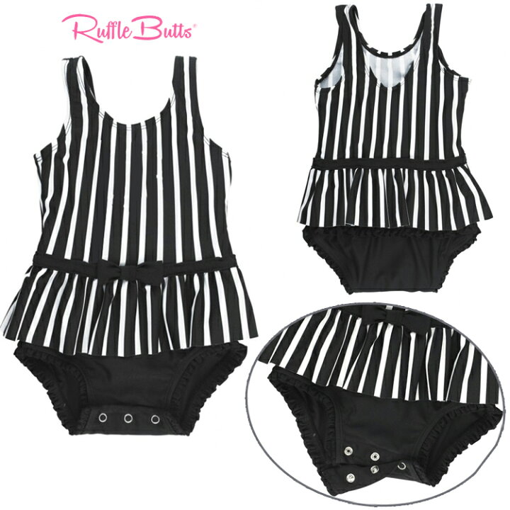 楽天市場 送料無料 ラッフルバッツ ベビー こども 水着 スイムウエア ワンピース Ruffle Butts ブラックホワイトストライプワンピース キッズ 水着 黒 ロンパース 85cm 90cm 18 24ケ月 3歳 紫外線遮蔽率50 ｕｖカット率 最高値 フラワーキッズ