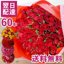 【クーポンで200円OFF】【あす楽15時】 還暦祝い バラ60本 花束 赤バラ 還暦 フラワーギフト プレゼント バラ 薔薇 花…