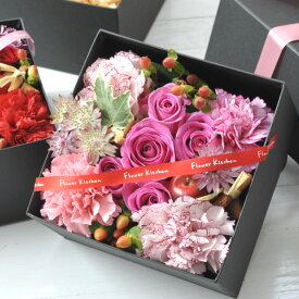 生花 花ギフト 選べるフラワーボックス LサイズBOX 四角型 フラワーギフト バラ カーネーション誕生日 お祝い 記念日 結婚祝い 即日発送 お祝 人気 クリスマスフラワーケーキ【送料無料】メッセージカード付【HLS_DU】最強配送 FKAA