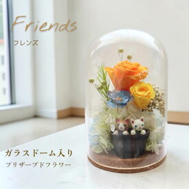 【敬老の日応援クーポン配布中！9/10まで】プリザーブドフラワー 敬老の日 ガラスドーム お供え 花 ギフト 誕生日 プレゼント ペット仏花 猫 うさぎ ペットメモリアル フレンズ【送料無料】