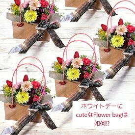お祝い花 お誕生日 結婚祝い ブーケ フラワーバッグ プレゼント フェイクフラワー アーティフィシャルフラワー 造花 ブーケ ガーベラ チューリップ ミモザ スズラン 全体サイズW30×D19×H32cm 無料ラッピング フラワーパレット