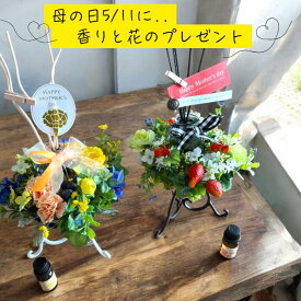 テーブル花 リース プレゼント 花と香り カーネーション アーティフィシャルフラワーリース 造花リース フェイクフラワー アロマディフューザー いちご ブルーベリー 選べる2種類 全体サイズW18×D18×H34cm インテリアフラワー 無料ラッピング フラワーパレット