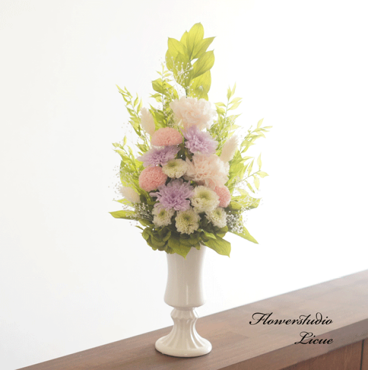 華やかにお供え☆大きめ仏花　プリザーブドフラワー　花器含む高さ40cm☆対セット 華やかにお供え☆大きめ仏花プリザーブドフラワー花器含む高さ