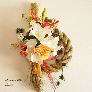 【早割中】特大サイズのしめ縄飾り 店舗用しめ縄 お正月飾り アーティフィッシャルフラワーしめ縄 大きいしめ縄 カサブランカ しめ縄 大きい