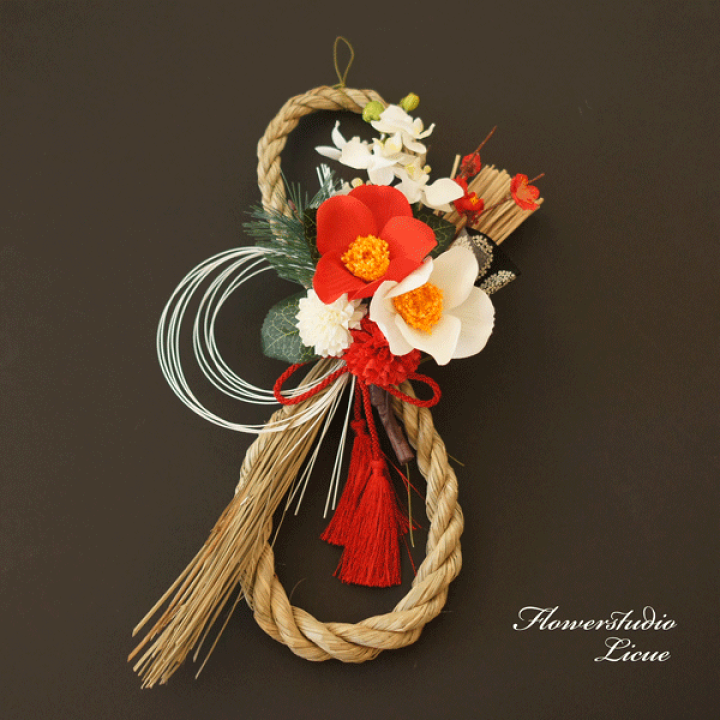 楽天市場】紅白の椿と胡蝶蘭のお正月飾り しめ縄 お正月飾り アーティ