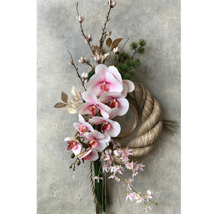しめ縄リース　胡蝶蘭 楽天市場】特大しめ縄 ピンクの胡蝶蘭の華やかスペシャルしめ縄 店舗用