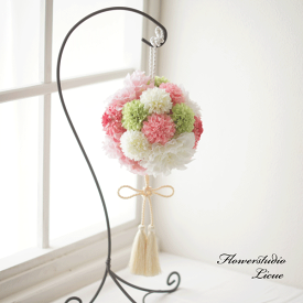 ダリアとマムのボールブーケ（ピンク） 和風ブーケ 和装ブーケ ボールブーケ 前撮り 白無垢 色打掛 ロケーション撮影