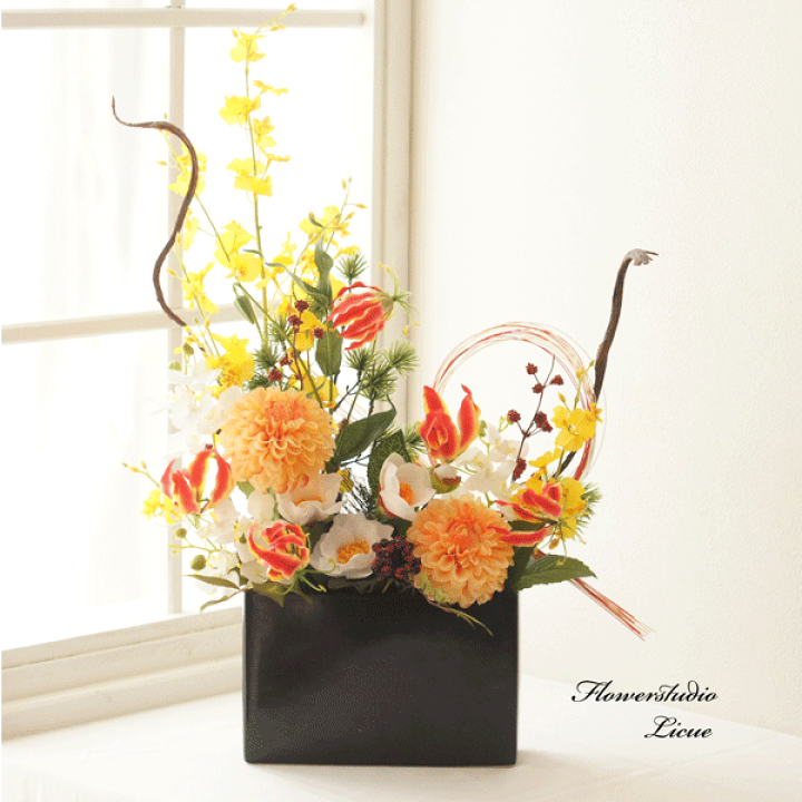 楽天市場】和風アレンジメント お正月アレンジ ダリアとグロリオサの