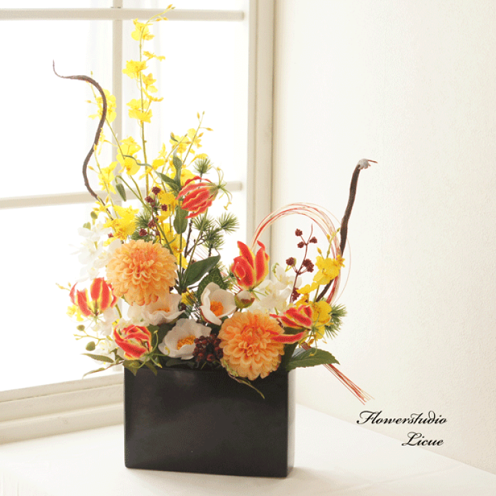 楽天市場】和風アレンジメント お正月アレンジ ダリアとグロリオサの