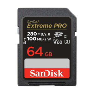 SanDisk 64GB Extreme PRO SDXC�A�ő�280MB/�b�AUHS-II�A�N���X10�AU3�AV60�B